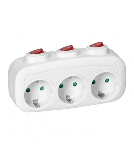 Rozgałęźnik 3x2P+Z (Schuko) z 3 włącznikami Orno ES-3(GS)