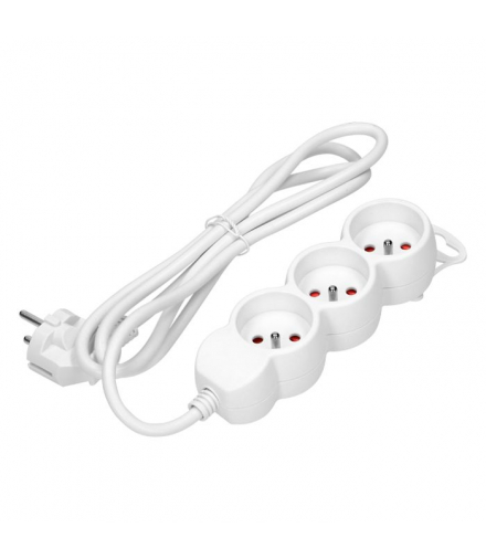 Przedłużacz 3-krotny 2P+Z, 3m H05VV-F 3x1,5mm2, Imax 16A, płaska wtyczka, biały Orno ES-4/W/3