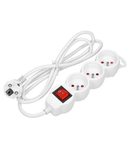 Przedłużacz 3-krotny 2P+Z z wyłącznikiem, 1,5m H05VV-F 3x1,5mm2, Imax 16A, płaska wtyczka, biały Orno ES-5/W/1,5