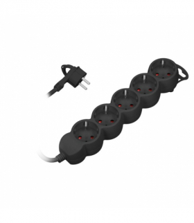 Przedłużacz 5-krotny 2P+Z (Schuko), 1,5m H05VV-F 3x1,5mm2, Imax 16A, płaska wtyczka, czarny Orno ES-6(GS)/B/1,5