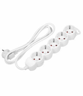 Przedłużacz 5-krotny 2P+Z (Schuko), 1,5m H05VV-F 3x1,5mm2, Imax 16A, płaska wtyczka, biały Orno ES-6(GS)/W/1,5
