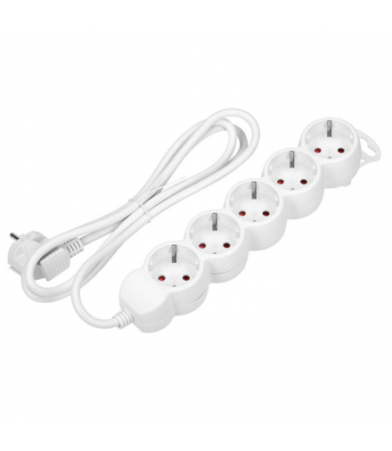 Przedłużacz 5-krotny 2P+Z (Schuko), 1,5m H05VV-F 3x1,5mm2, Imax 16A, płaska wtyczka, biały Orno ES-6(GS)/W/1,5