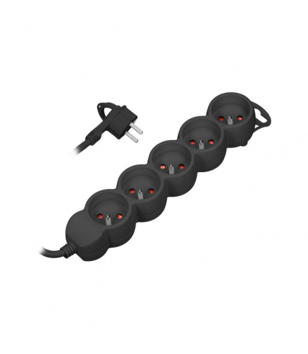 Przedłużacz 5-krotny 2P+Z, 3m H05VV-F 3x1,5mm2, Imax 16A, płaska wtyczka, czarny Orno ES-6/B/3