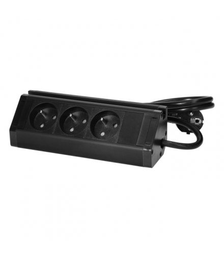 Potrójne gniazdo meblowe z uchwytem na telefon i przewodem 1,5m, 3x2P+Z, czarne Orno FS-14/B