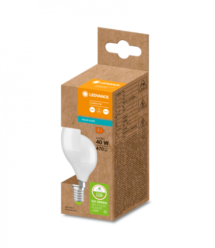 Żarówka LED z materiałów z recyklingu KULKA 4,9W barwa neutralna E14 LEDVANCE