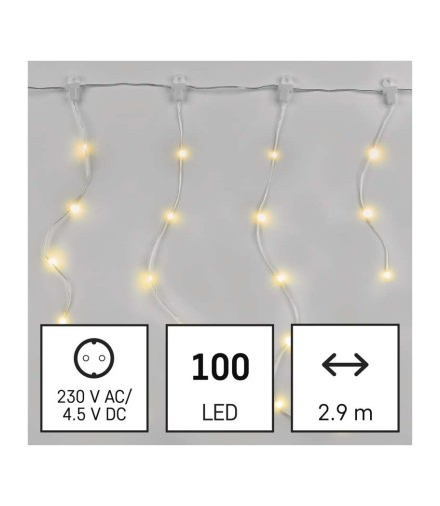 Dekoracje - 100LED drop łezki 2,9m ciepła biel, 8 programów, IP44 EMOS D3CW02