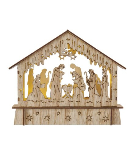 Dekoracje - 6 LED szopka 18,5x15 cm 2x AA, ciepła biel, IP20, timer EMOS DCWW34
