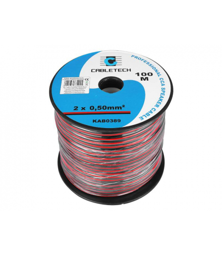 Kabel głośnikowy 2 x 0,50 CCA, czarno-czerwony. 100m LAMEX LXK389