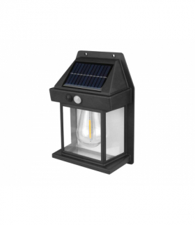 Lampa oprawa ścienna solarna z żarówką COB, kinkiet światło ciepłe białe akumulator czujnik ruchu i zmierzchu LAMEX LXBK888