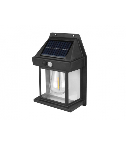 Lampa oprawa ścienna solarna z żarówką COB, kinkiet światło ciepłe białe akumulator czujnik ruchu i zmierzchu LAMEX LXBK888