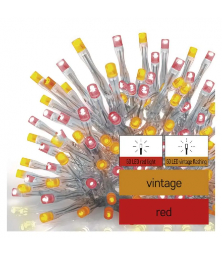 Oświetlenie łączone Standard - sople 100 LED 2,5 m czerwone + vintage miga, IP44, timer EMOS Lighting D1CD01