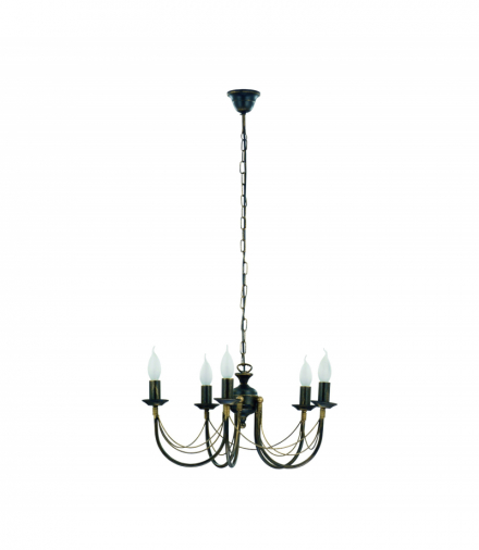 ARES Żyrandol w stylu klasycznym E14 max 10W LED Czarny patynowany złotem Nowodvorski 205