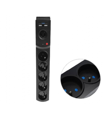 LISTWA PRZECIWPRZEPIĘCIOWA 5x230V + 2xUSB 10A 2300W 5m CZARNA LAMEX W-05111