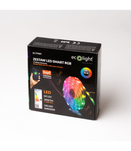 TAŚMA LED SMART ZESTAW 7.2W/m RGB IP20 /5m/ Ecolight EC79989