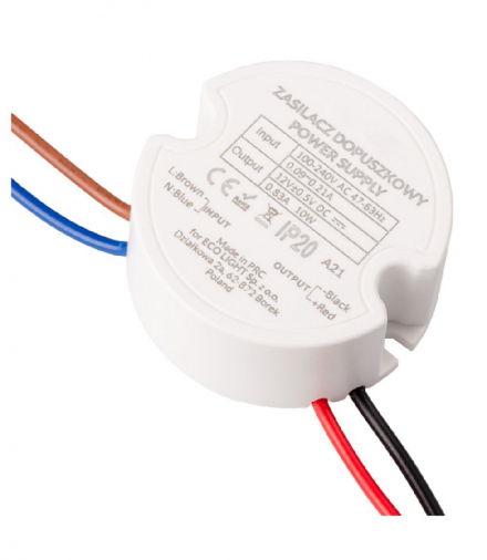 Zasilacz do puszki fi60 0,83A 10W 12V IP67 50x50x22 Ecolight EC20126