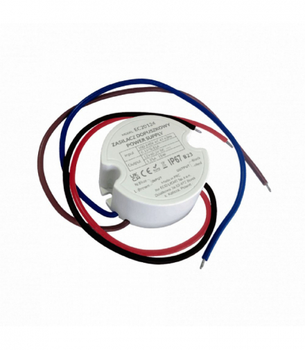 Zasilacz do puszki fi60 1,25A 15W 12V IP67 50x50x22 Ecolight EC20124