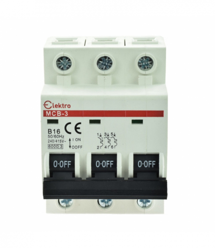 Wyłącznik nadprądowy, bezpiecznik N-P 3P B 16A Elektro INQ MCB-3-B-16