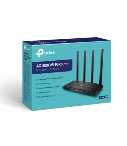 Router Archer C80 AC1900 Wireless Dual Band Gigabit, 5 GHz: 1300 Mb/s, 2.4 GHz: 600 Mb/s MU-MIMO 1xWAN, 4xLAN TP-Link C80