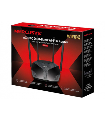 Dwupasmowy, gigabitowy Router WiFi6 5GHz: 1800 Mb/s–1201 Mb/s, 2.4GHz: 574 Mb/s MERCUSYS AX1800 MR70X