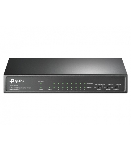 Switch, Przełącznik typu desktop, 9 portów 10/100 Mb/s, 8 portów PoE+ TP-Link TL-SF1009P. LXSF1009P
