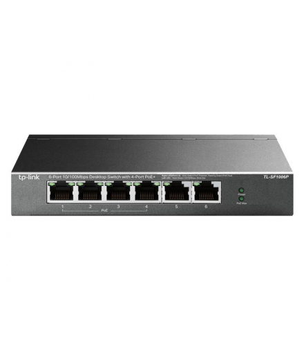 Switch, Przełącznik typu desktop, 6 portów 10/100Mb/s, w tym 4 porty PoE+ TP-Link TL-SF1006P. LXSF1006P