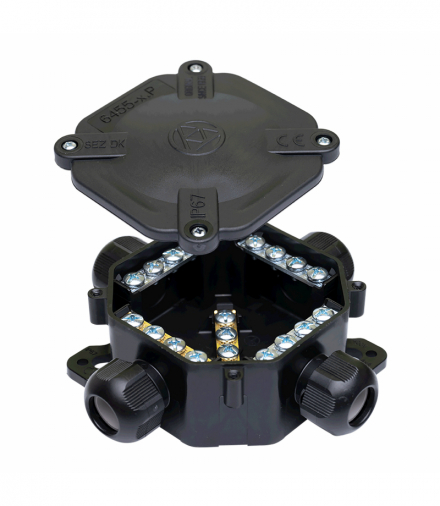 Puszka hermetyczna IP67, 4 dławnice, 122 x 122mm, czarna Orno 6455-11 5.P/5