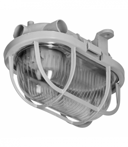 OVAL 7040T/P, oprawa oświetleniowa, 40W, E27, IP44, IK10, klosz poliwęglan przeźroczysty, podstawa polipropylen, siatka plastikowa, szara Orno A1110SZ-P