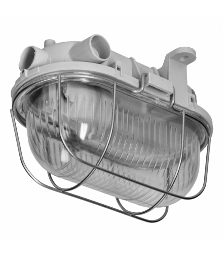 OVAL 7040T, oprawa oświetleniowa, 40W, E27, IP44, IK10, klosz poliwęglan przeźroczysty, podstawa polipropylen, siatka metalowa, szara Orno A1120SZ-P