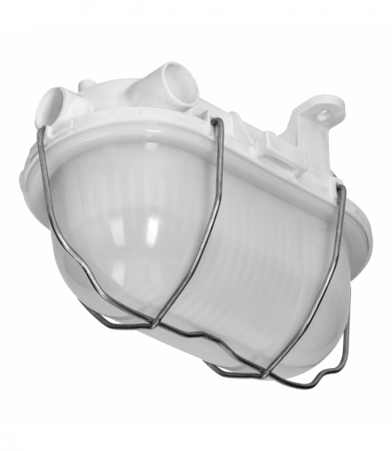 OVAL 7040T/R, oprawa oświetleniowa, 40W, E27, IP44, IK10, klosz poliwęglan matowy, podstawa polipropylen, siatka metalowa rozkładana, biała Orno A1130-MP