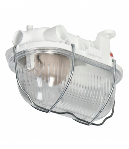 OVAL-7040T/R, oprawa oświetleniowa, 40W, E27, IP44. IK10, klosz poliwęglan przeźroczysty, podstawa polipropylen, siatka metalowa rozkładana, biała Orno A1130-P