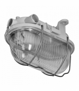 OVAL 7040T/R, oprawa oświetleniowa, 40W, E27, IP44, IK10, klosz poliwęglan przeźroczysty, podstawa polipropylen, siatka metalowa rozkładana, szara Orno A1130SZ-P