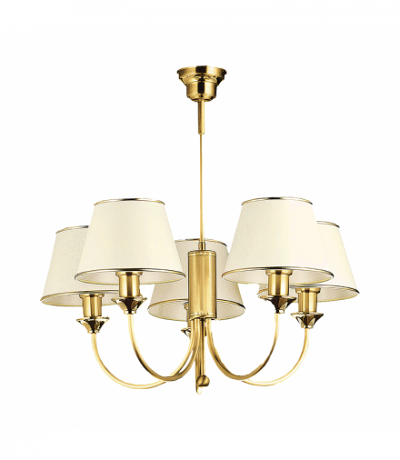 TESALIA 5P, lampa wisząca, 5xE27, max 5x60W, mosiądz, złoty, abażur ecrie Orno AD-LD-6529CE27T