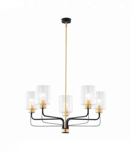 ETOLIA 5P, lampa wisząca, 5xE27, max. 5x60W, metal, mosiądz/czarny, klosz szklany Orno AD-LD-6552B-CE27SP