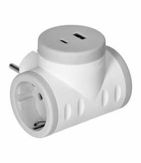 Rozgałęźnik 2P+Z (Schuko) z ładowarką 2xUSB, szybkie ładowanie, biało-szary Orno OR-AE-13281(GS)/G