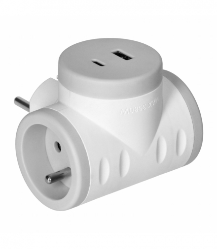 Rozgałęźnik 2P+Z z ładowarką 2xUSB, szybkie ładowanie, biało-szary Orno OR-AE-13281/G