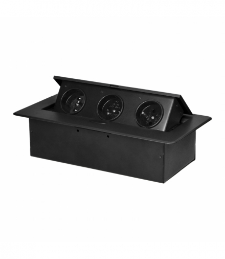 Gniazdo meblowe wpuszczane w blat z płaskim frezowanym rantem, 3x2P+Z, czarne Orno OR-GM-9032/B