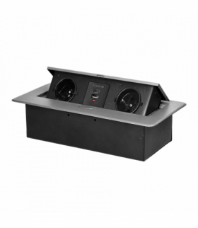 Gniazdo meblowe wpuszczane w blat z płaskim frezowanym rantem i ładowarką USB, 2x2P+Z, 2xUSB (typ A+C 3,6A), srebrne Orno OR-GM-9034/G