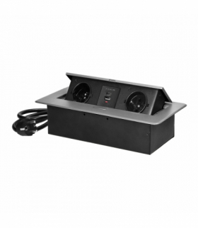 Gniazda meblowe wpuszczane w blat z płaskim frezowanym rantem, ładowarką USB i przewodem 1,5m, 2x2P+Z, 2xUSB (typ A+C 3,6A), srebrne Orno OR-GM-9035/G
