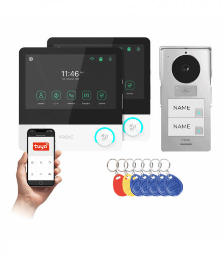 PAVONIS MULTI, zestaw wideodomofonowy dwurodzinny, 4-żyłowy, 7, Wi-Fi, ekran dotykowy, Full HD, RFID Orno VDP-69
