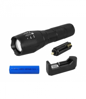 Latarka ręczna LTC LL44, T6, Zoom, ładowarka sieciowa, czarna LTC LXLL44