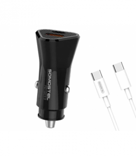 ŁADOWARKA SAMOCHODOWA 38W KABEL TYP-C CZARNA SOMOSTEL SMS-A92 QUICK CHARGE USB-C QC 3.0 LAMEX 033178