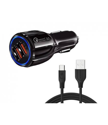 Ładowarka samochodowa SA45B, dual 2xUSB, 3 A+2 A + kabel Type-C, Quick Charge 3.0, czarna Somostel LXSA45/C