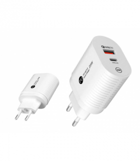 Ładowarka sieciowa USB + gniazdo typu C, QUICK CHARGER QC 3.0, 20W, biała LAMEX LXL10180B