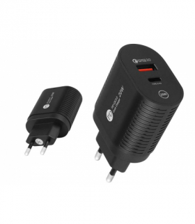 Ładowarka sieciowa USB + gniazdo typu C, QUICK CHARGER QC 3.0, 20W, czarna LAMEX LXL10180C