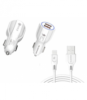 Ładowarka samochodowa SA45B, 2 x USB, 3 A + 2 A, QC 3.0, kabel iPhone, biała Somostel LXSA45B