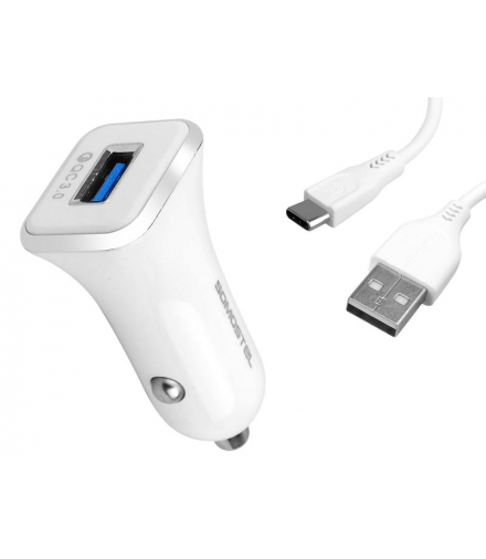 Ładowarka samochodowa 3A + kabel TYP-C biała 3100mAh SMS-A43 QUICK CHARGER 3.0 SOMOSTEL LXSMS43/TYPC