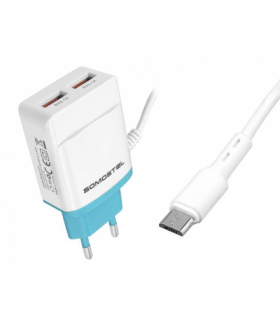 Ładowarka sieciowa SMS-A103, 2 x USB + kabel Micro USB, 2.4 A, biała Somostel LXSMS103/M