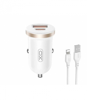 Ładowarka samochodowa CC56 PD 30W QC 1x USB 1x USB-C biała + kabel USB - Lightning XO LXCC56