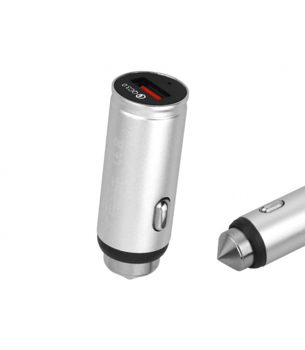 Metalowa ładowarka samochodowa QUICK CHARGE 3.0, 1xUSB 3A, LAMEX LXLAD10161