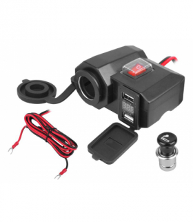 LTC Ładowarka Moto Waterproof 2 x USB 4,2A + gniazdo z zapalniczką 12/24V kabel 1.4m LTC LXAS19